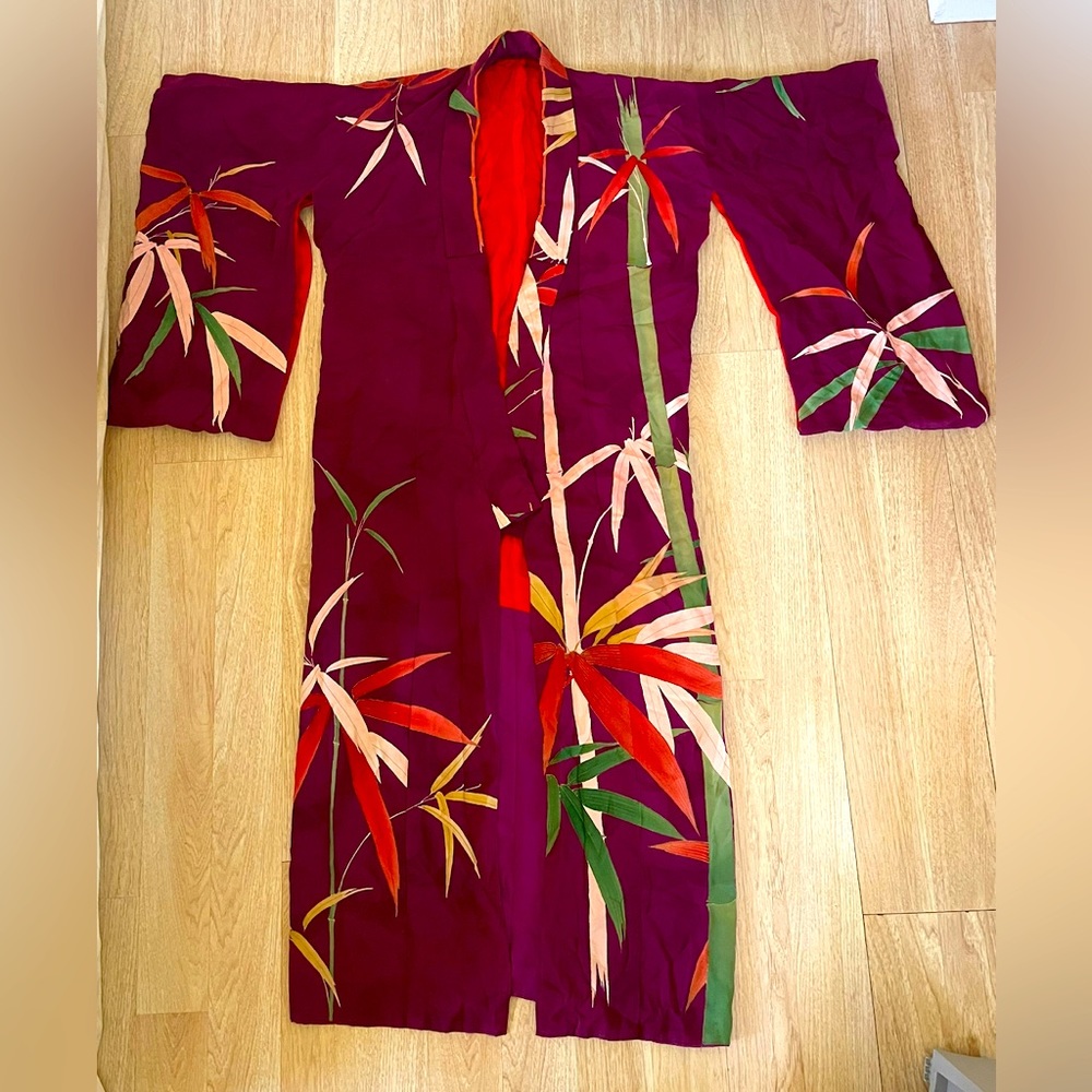 Vintage Japanese bamboo Kimono silk robe.